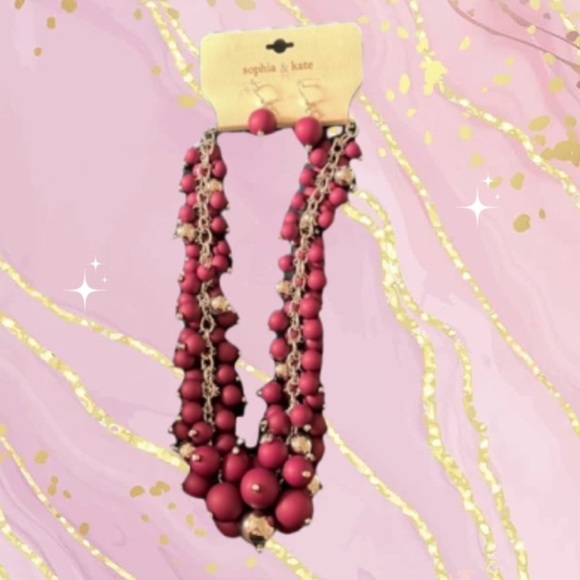 NWT Sophia & Kate Ball Cluster Cranberry & Sivertone earrings set - Picture 1 of 5
